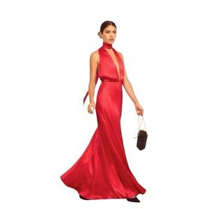 Reformation Silk Cherry Red Gauche Maxi Dress Size 0